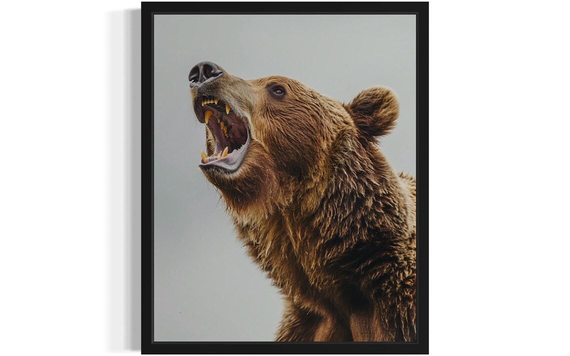 Roaring Brown Bear Head Profile Minimalist Wildlife Photo Poster