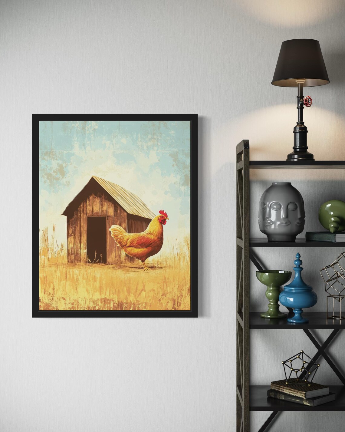 Golden Hen By Wooden Coop Rustic Farm Country Field Art Poster - Image 4