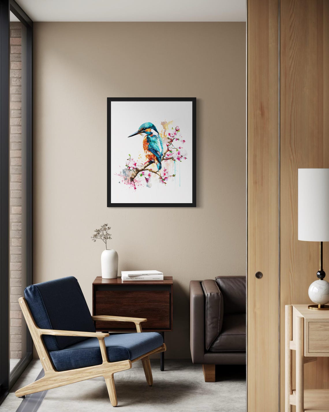 Kingfisher On Blossom Branch In Watercolor Spring Bird Poster - Image 4
