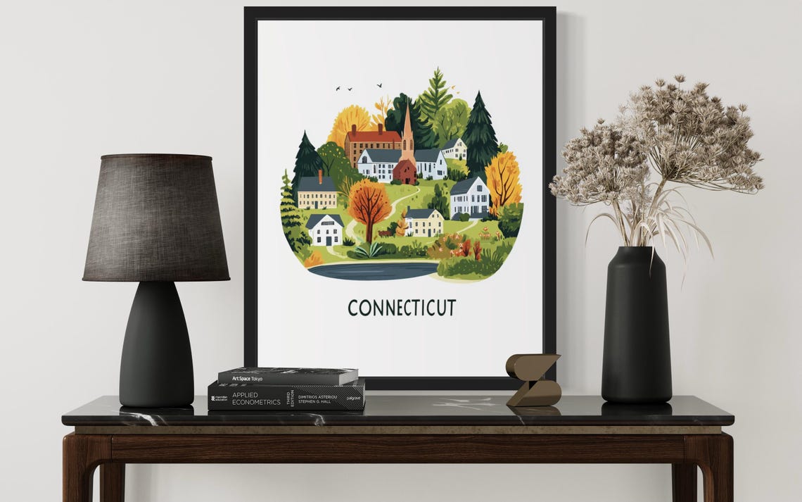 Connecticut Colonial Village Pond Fall Foliage Circle Poster - Image 3