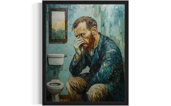Van Gogh Hold Nose Art Print Bathroom Wall Art Poster Original Paint Artwork Artwork Decor