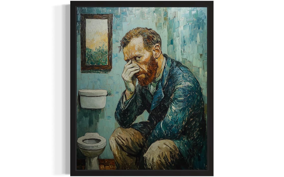 Van Gogh Hold Nose Art Print Bathroom Wall Art Poster Original Paint Artwork Artwork Decor