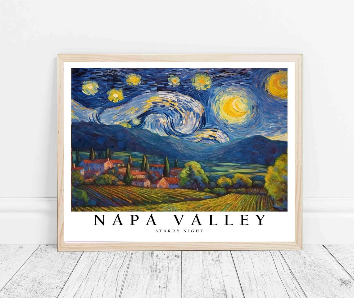 Napa Valley Starry Night Vineyard Village Rolling Hills Poster - Image 3