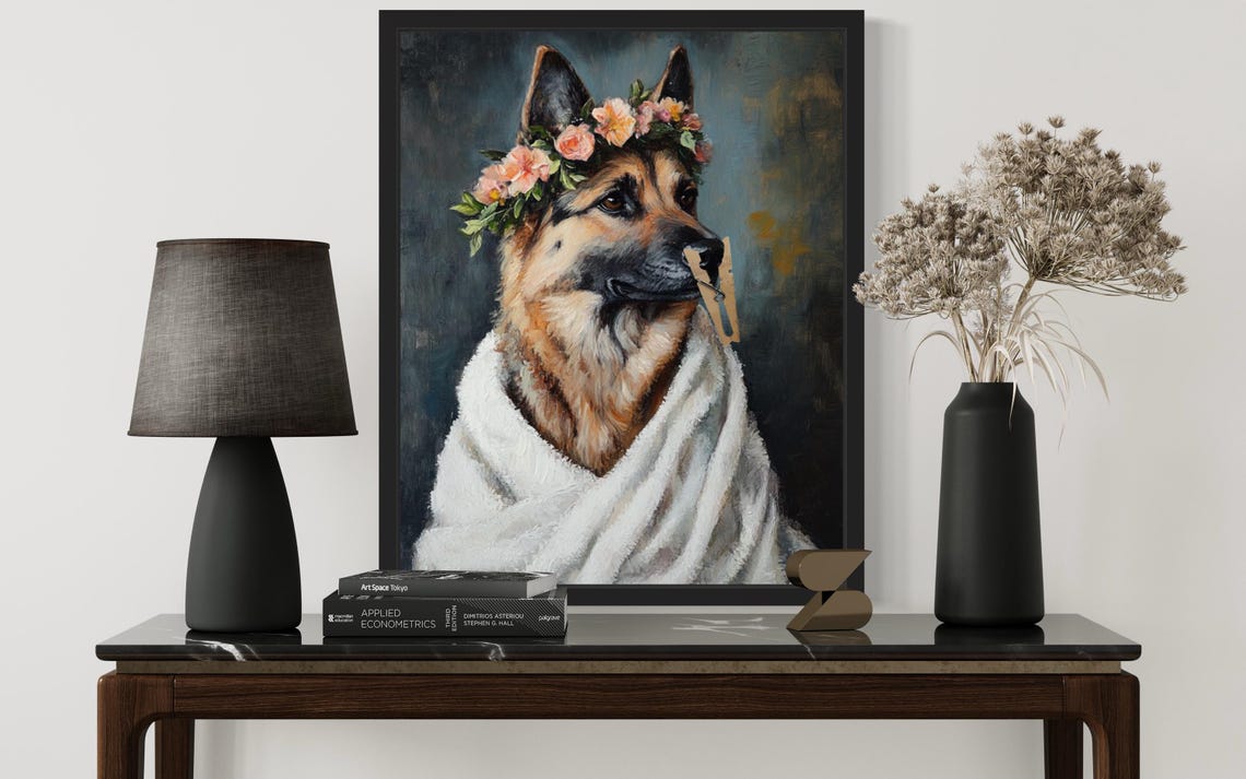 German Shepherd Flower Crown Clothespin Funny Restroom Poster - Image 3