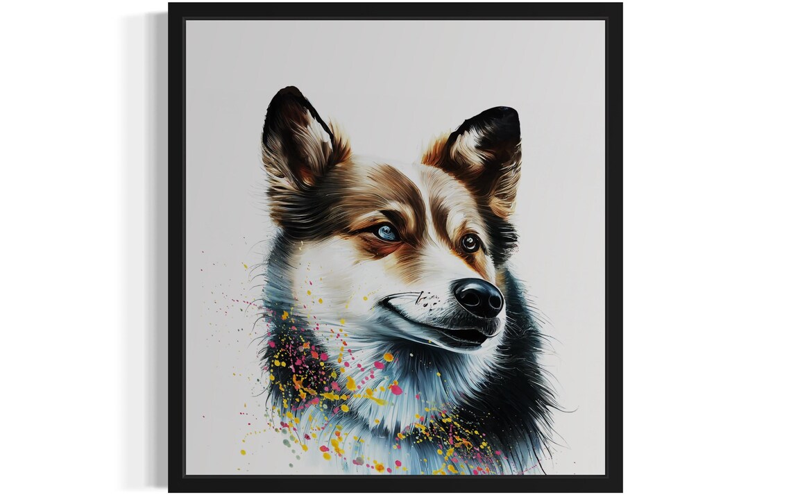 Norwegian Lundehund Profile Watercolor Splash Portrait Poster
