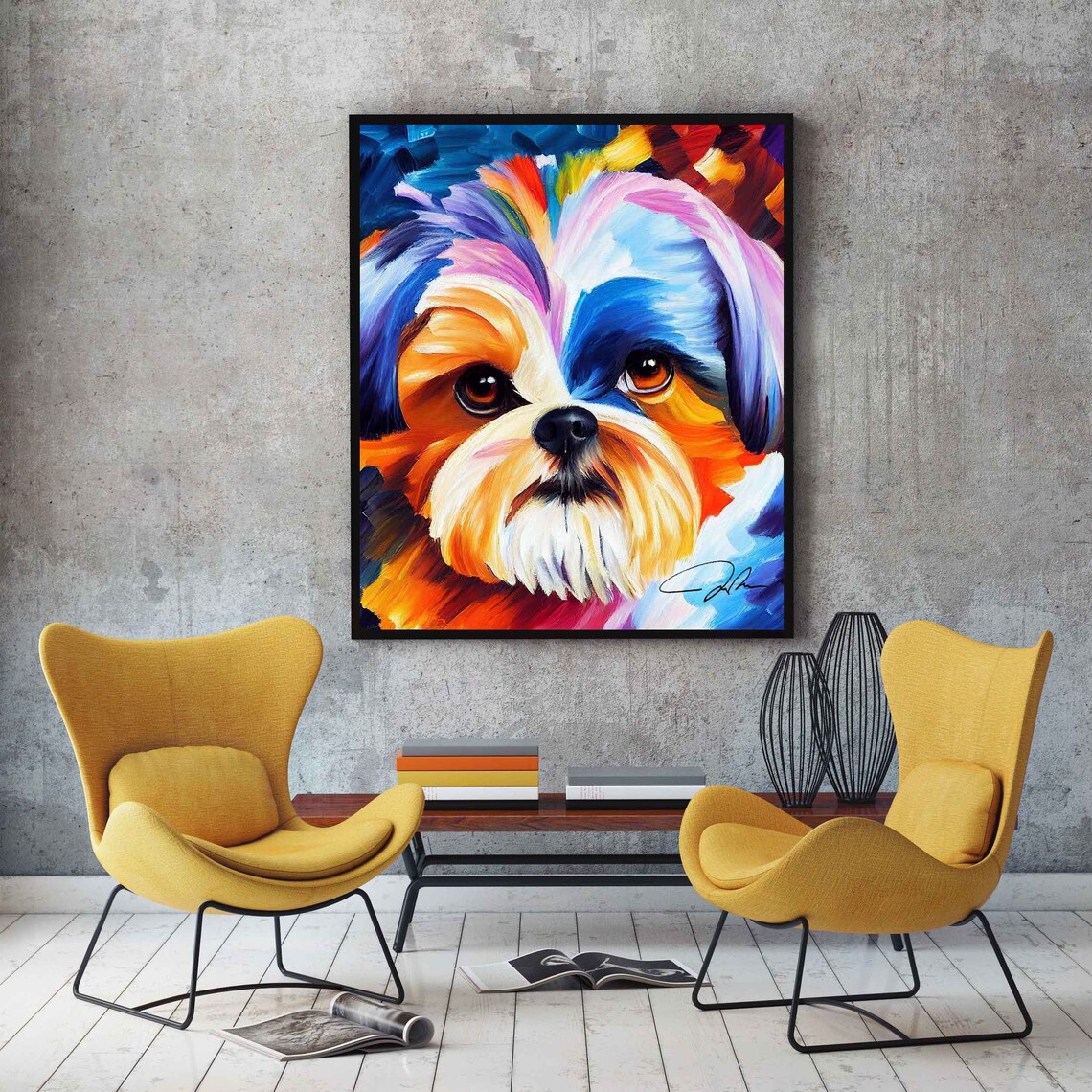 Shih Tzu Dog Rainbow Abstract Portrait Soft Oil Painting Art Poster - Image 4