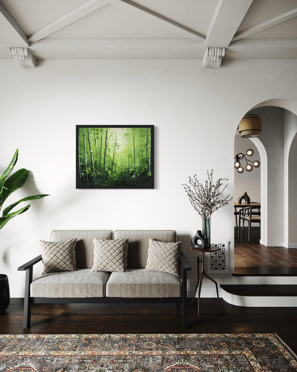 Green Bamboo Theme Abstract Art Print - Image 2