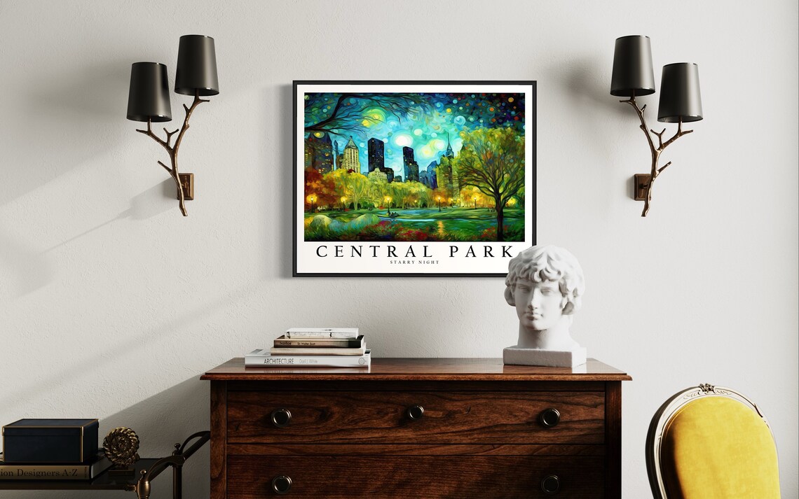 Central Park New York City Starry Night Skyline Pond Art Poster - Image 4