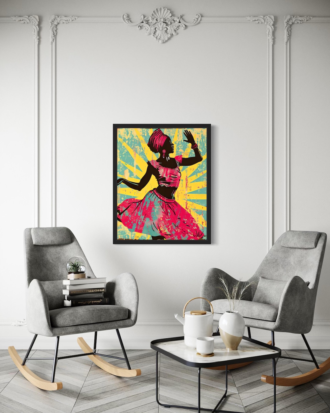 African Dancer Silhouette Vintage Magenta and Teal Dance Art Poster - Image 3