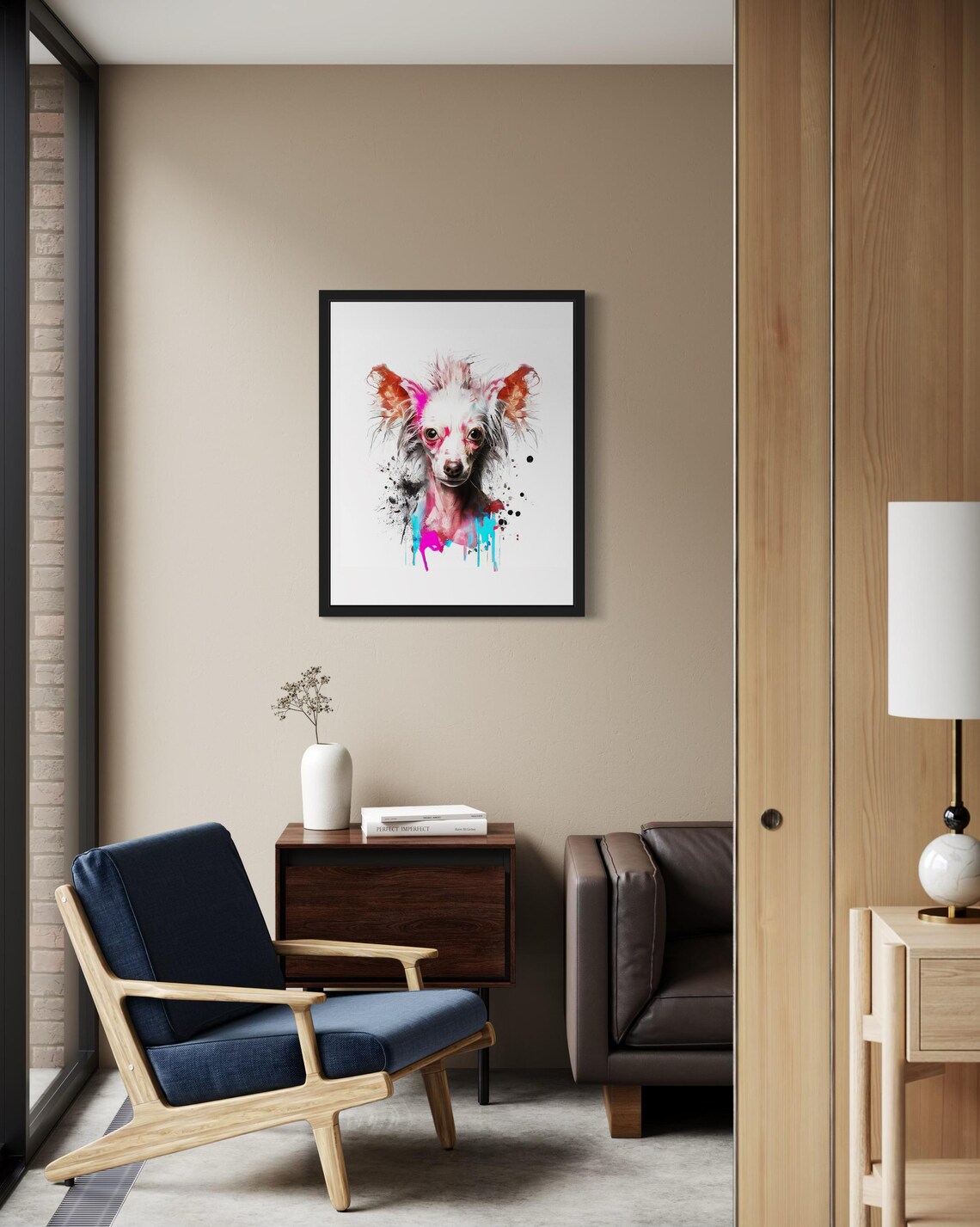 Chinese Crested Watercolor Portrait Neon Color Splash Art Poster - Image 2