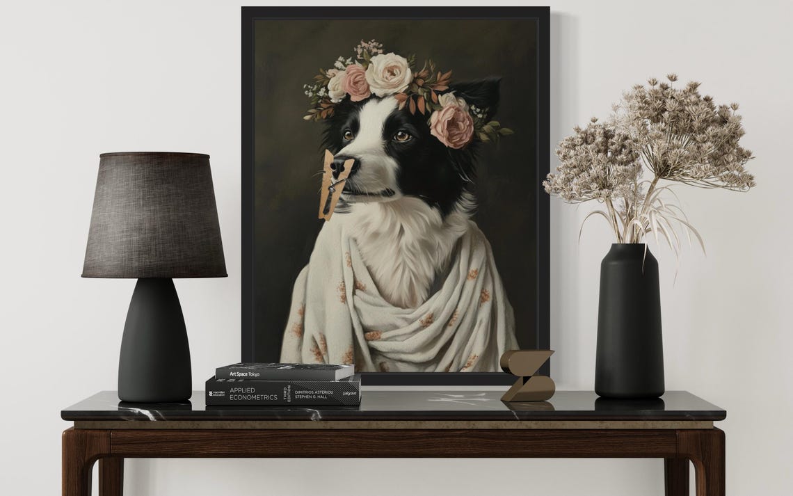 Cute Border Collie Flower Crown Clothespin Funny Bathroom Poster - Image 4