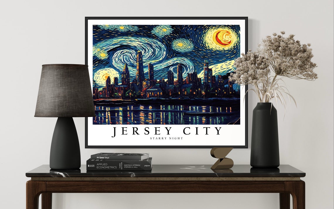 Jersey City Starry Night Skyline Water Reflection Night Poster - Image 2