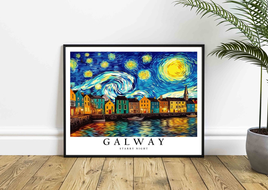 Galway Harbor Starry Night Van Gogh Style Coastal Art Poster - Image 4