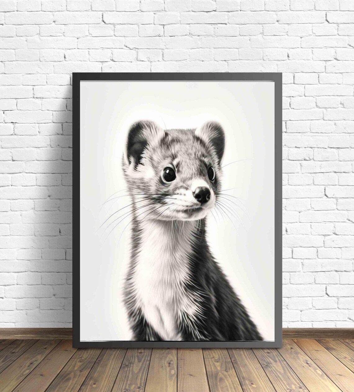 Stoat Black and White Close Up Curious Wild Weasel Portrait Poster - Image 3