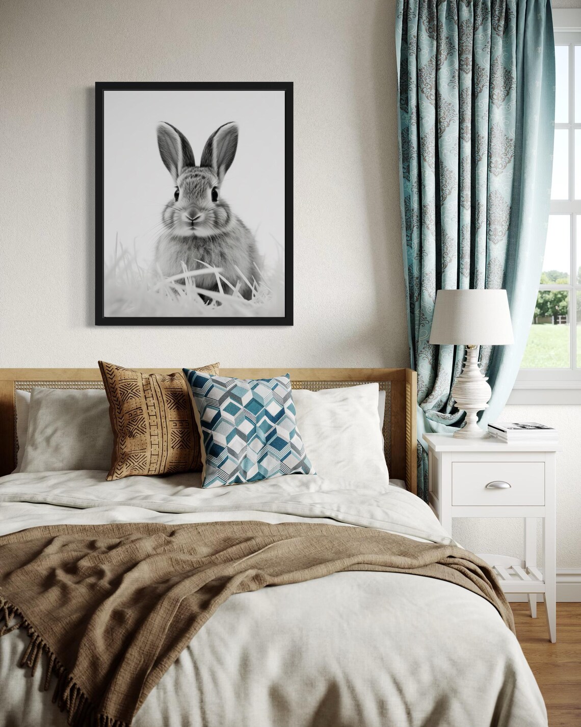 Rabbit Close-Up Monochrome Wildlife Photography Decor Poster - Image 4