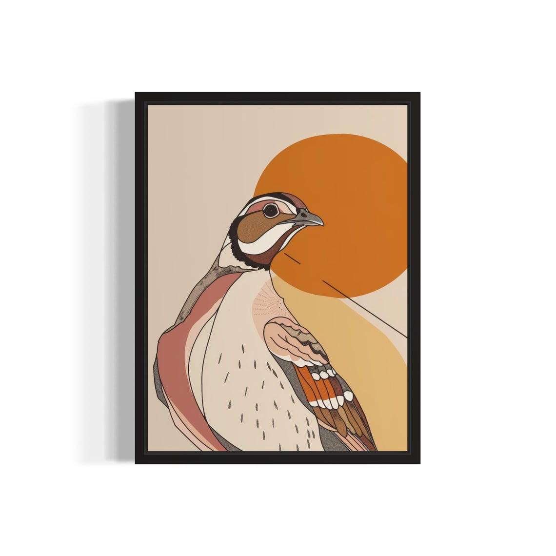 Stylized Quail Bird Sunset Orange Circle Minimalist Nature Poster