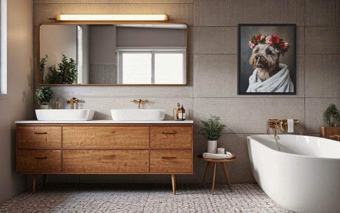 Flower Crown Puppy In Towel Funny Spa Day Dog Portrait Poster - Image 4
