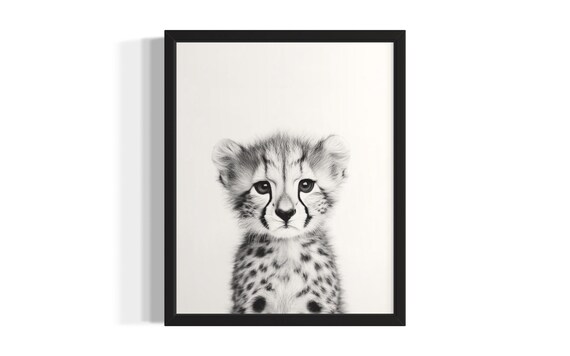 Cheetah Animal Black And White Poster Art Print Living Room Wall Original Paint Artwork Decor