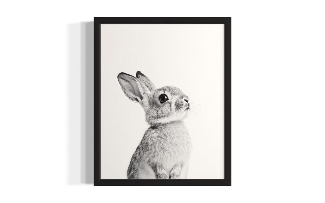 Cute Tiny Baby Bunny Black And White Minimalist Portrait Poster