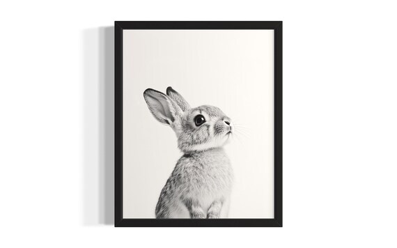 Rabbit Animal Black And White Poster Art Print Living Room Wall Original Paint Artwork Decor