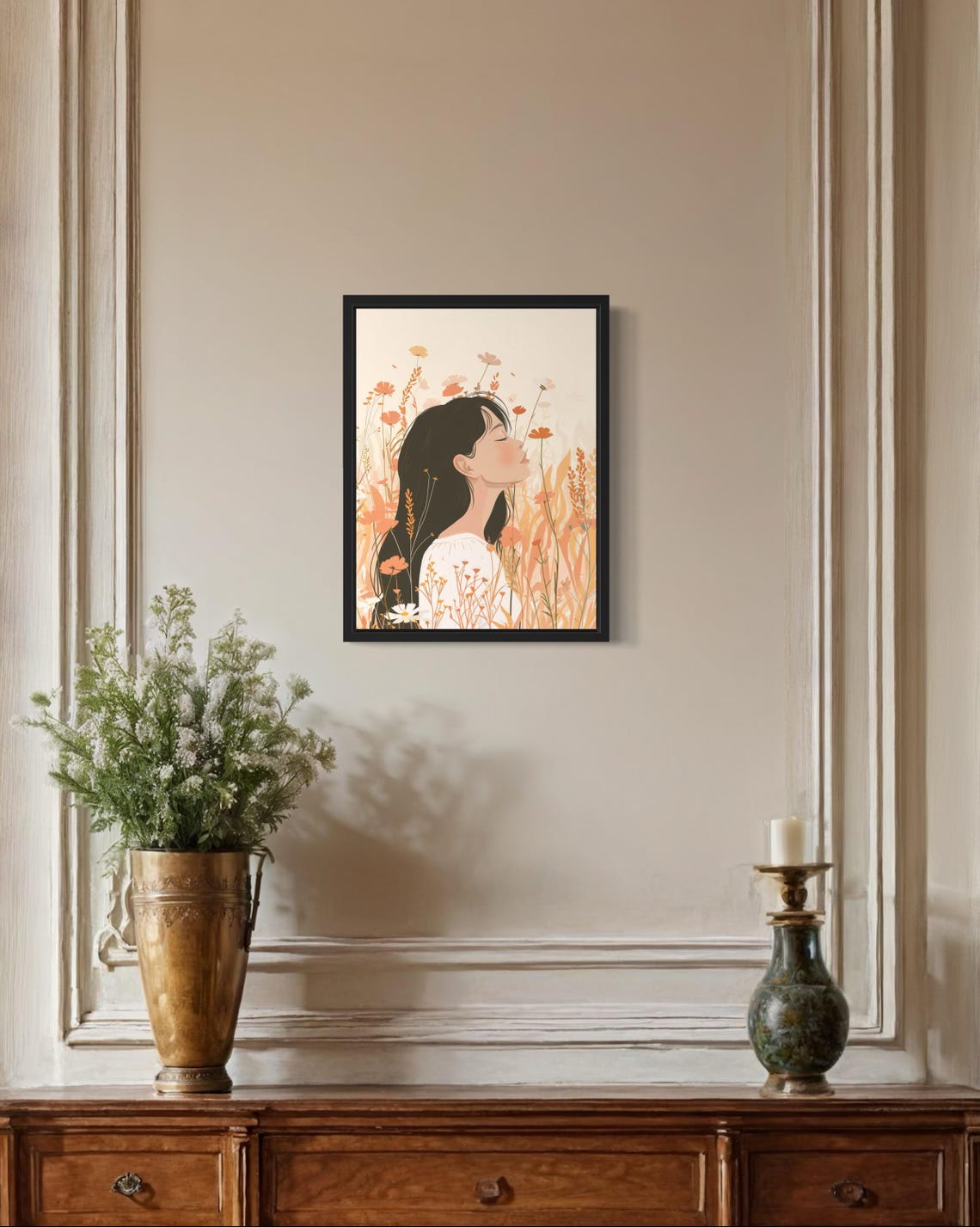 Elegant Woman Among Wildflowers Warm Floral Boho Profile Poster - Image 2
