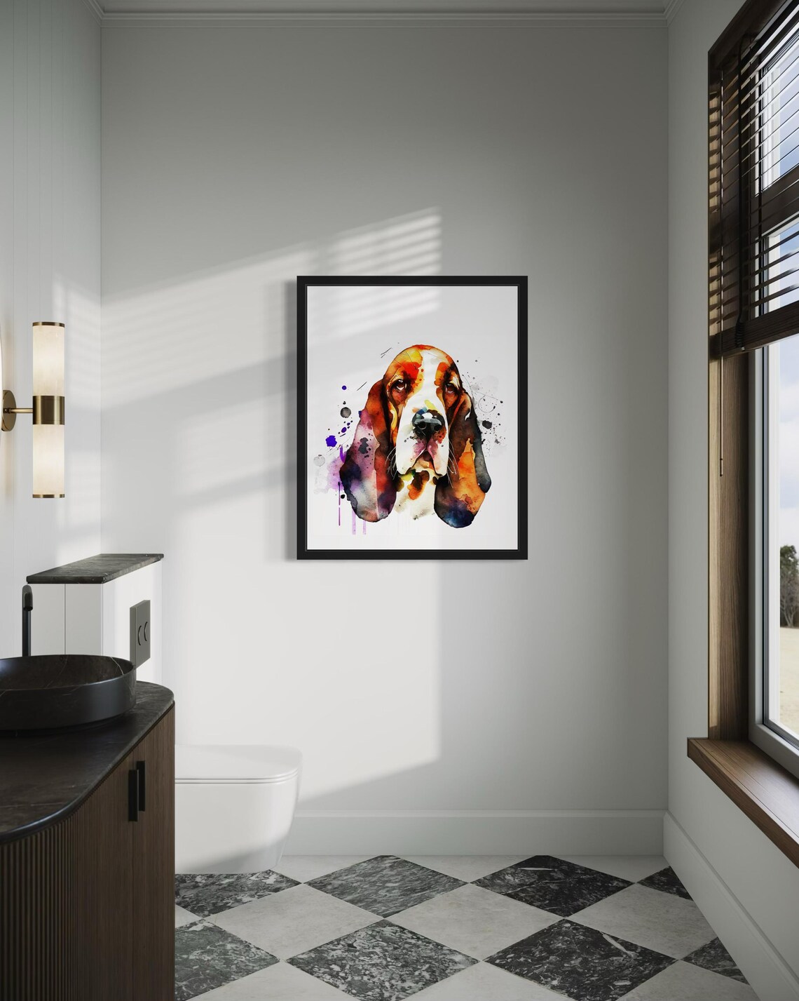 Basset Hound Dog Warm Watercolor Splash Portrait Decor Poster - Image 4