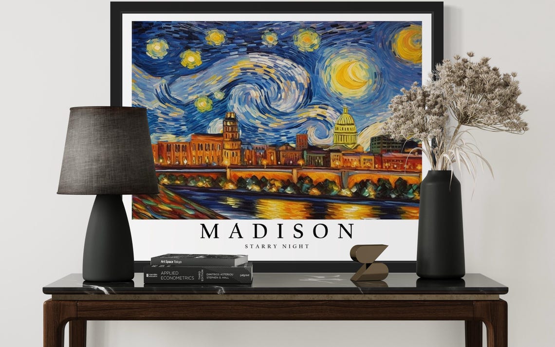 Madison Wisconsin Starry Night Art Print Wall Art Poster Original Paint Artwork Artwork Decor - Image 3