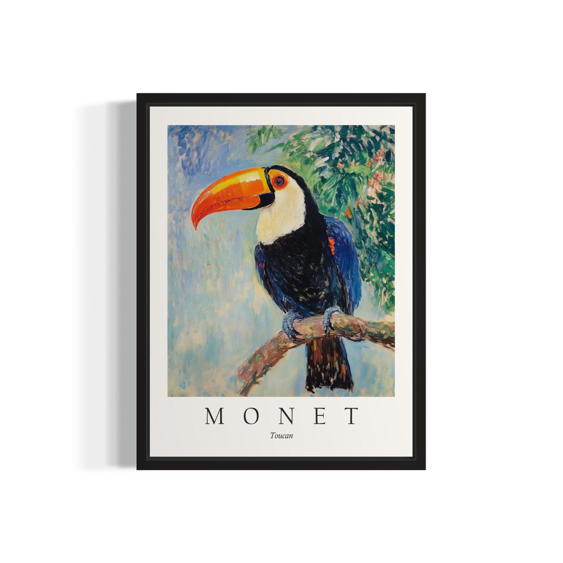 Toco Toucan with Bright Orange Beak on Branch Monet Style Bird Poster