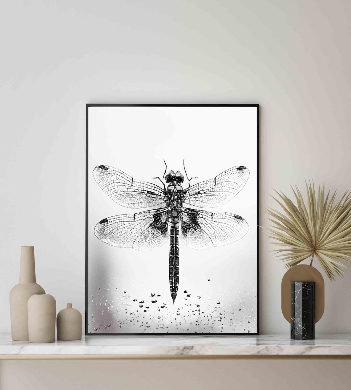 Dragonfly Black And White Animal Art Print Wall Art Poster Original Paint Artwork Artwork Decor - Image 4