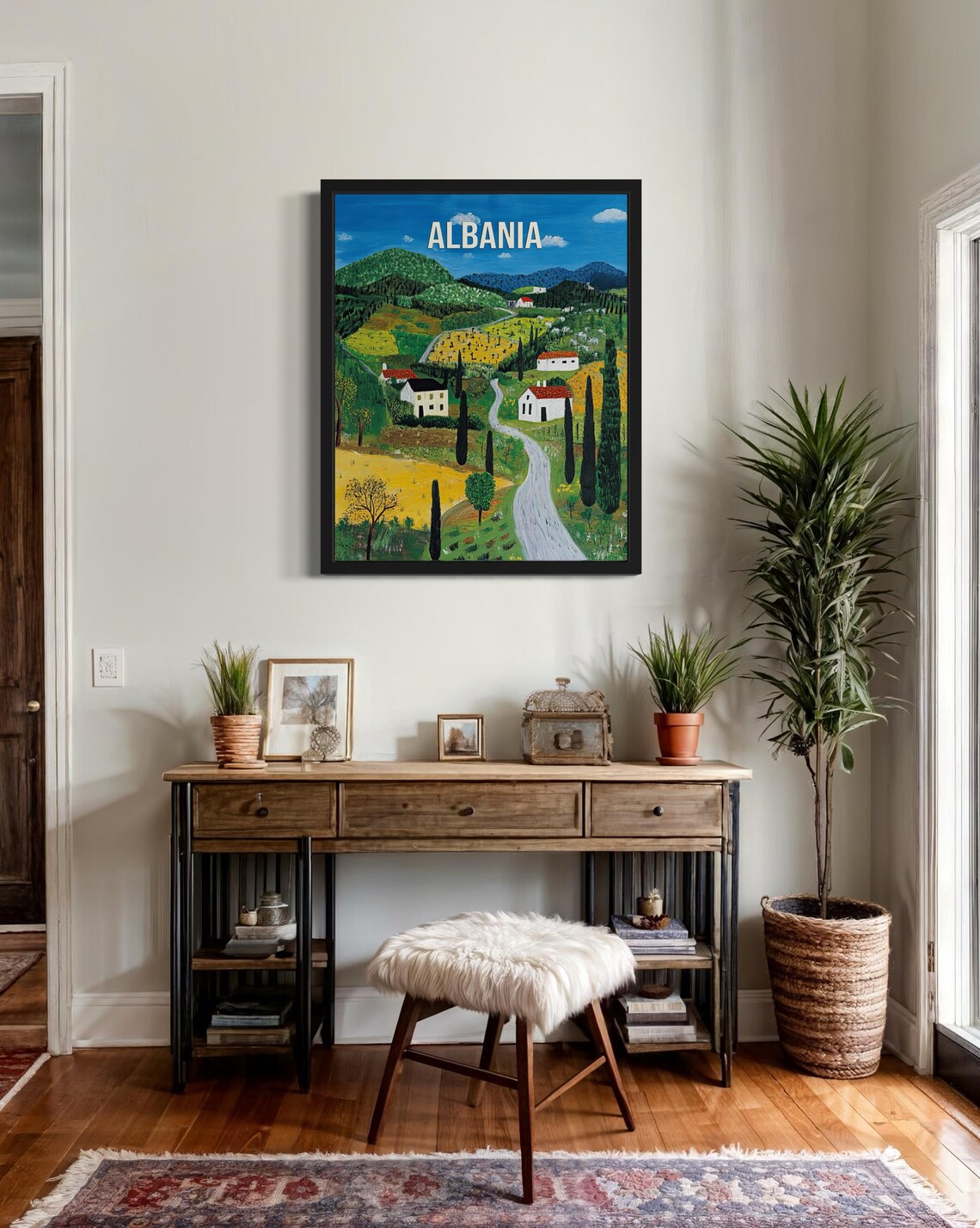 Albania Countryside Rolling Hills Naive Village Travel Art Poster - Image 2