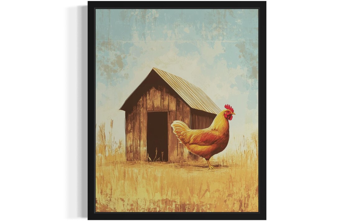 Golden Hen By Wooden Coop Rustic Farm Country Field Art Poster