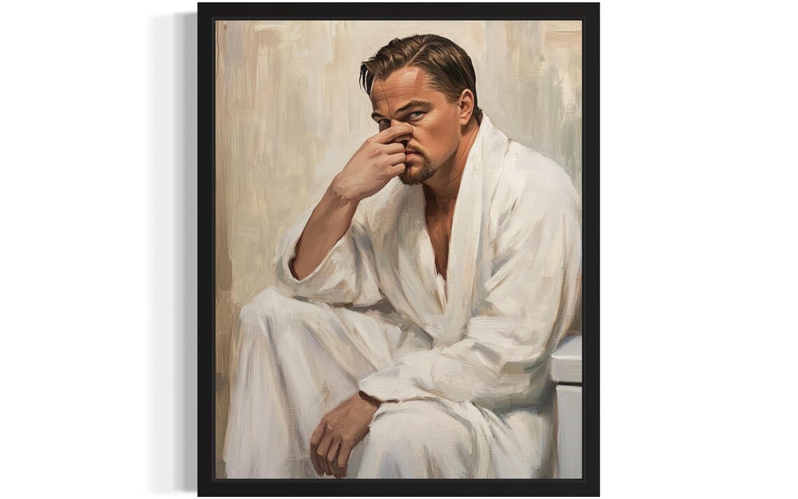 Handsome Young Man in White Robe Holding His Nose Funny Poster