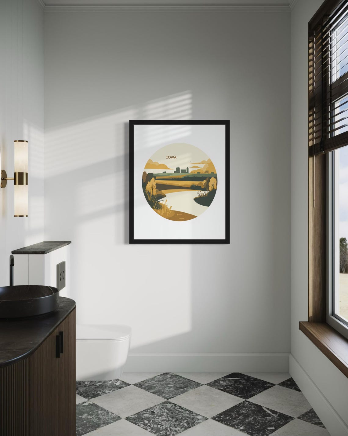Iowa Golden Farmland River Bend With Distant City Skyline Poster - Image 4