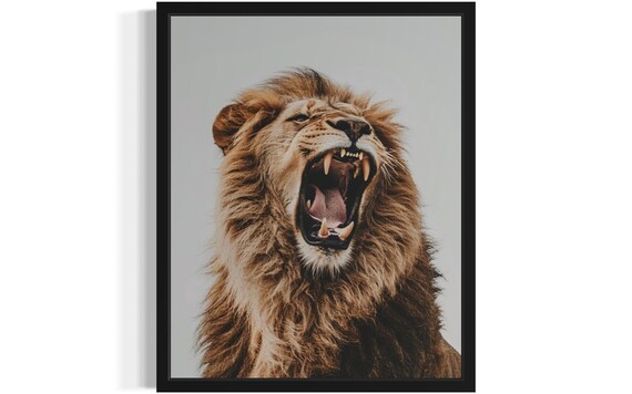 Roaring Lion King Portrait Minimalist Wildlife Photography Poster