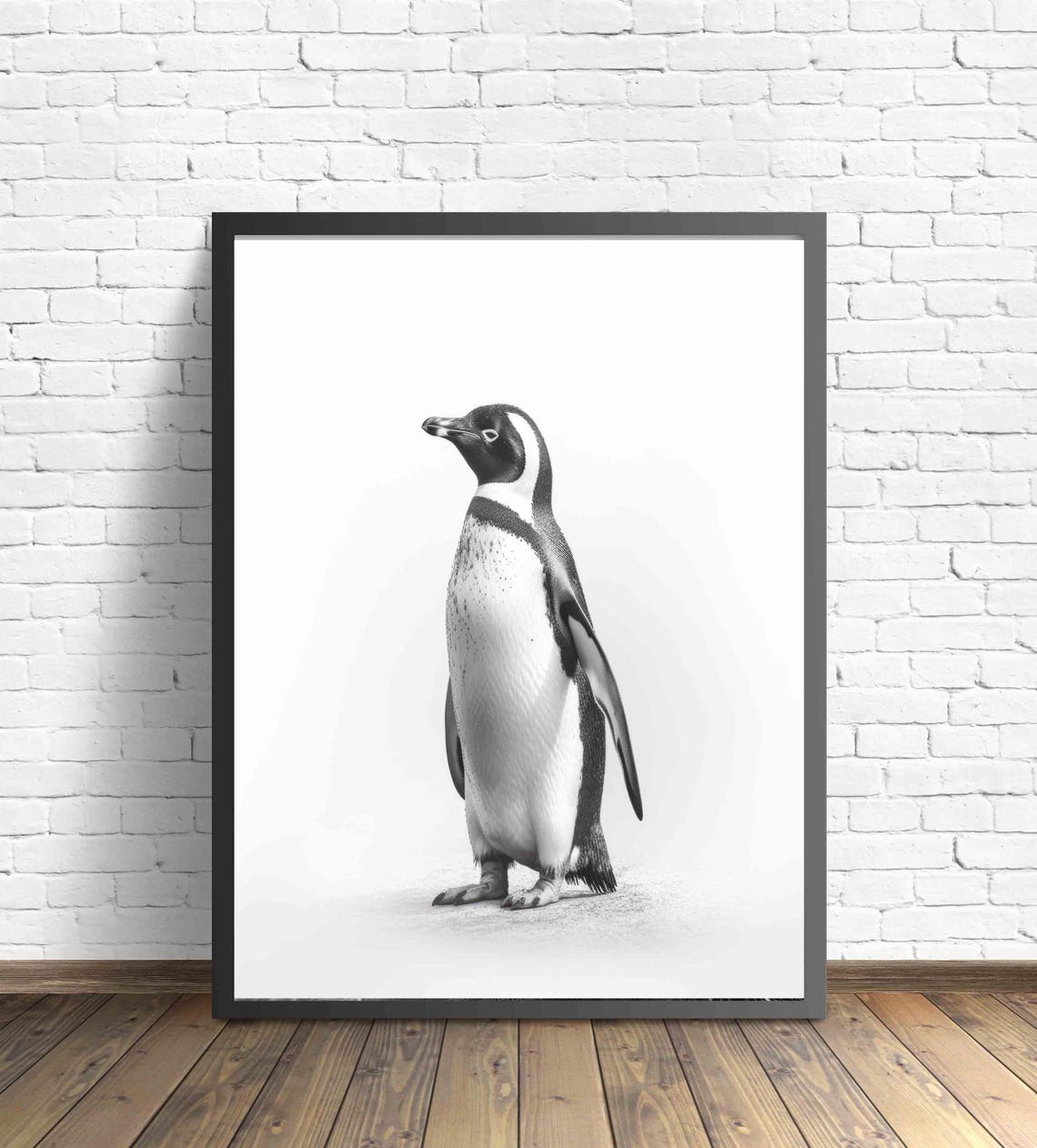 Dignified Penguin Standing Tall in Black and White Art Poster - Image 2