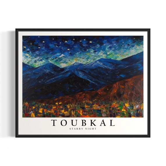 Mount Toubkal Starry Night Art Print Van Gogh Style Poster Wall Art Original Painting Decor