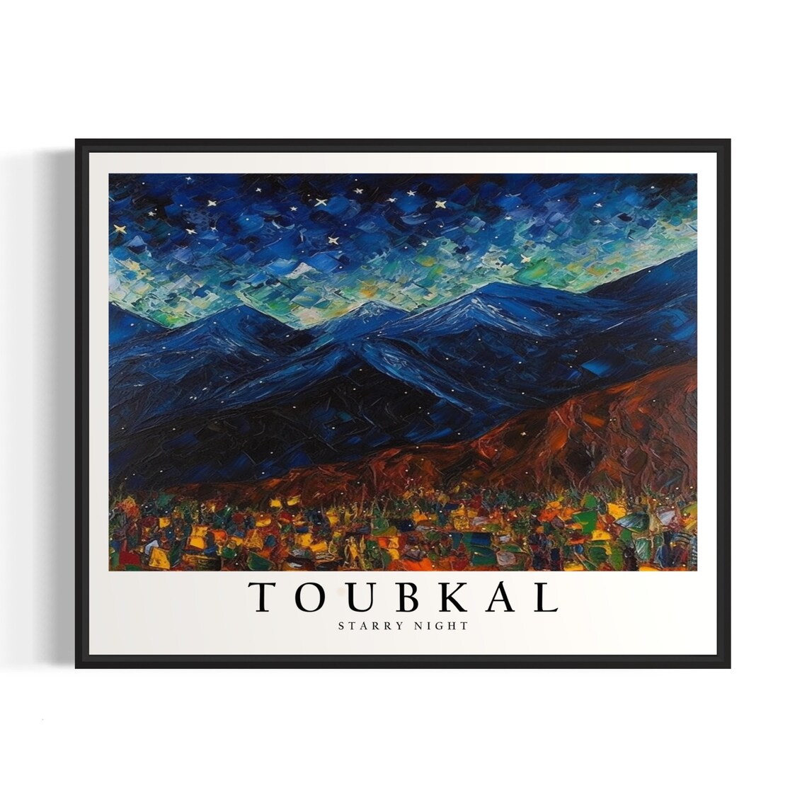 Toubkal Morocco Starry Night Atlas Mountain Village Art Poster