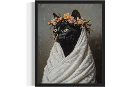 Black Cat Flower Crown Clothespin Funny Bathroom Decor Poster