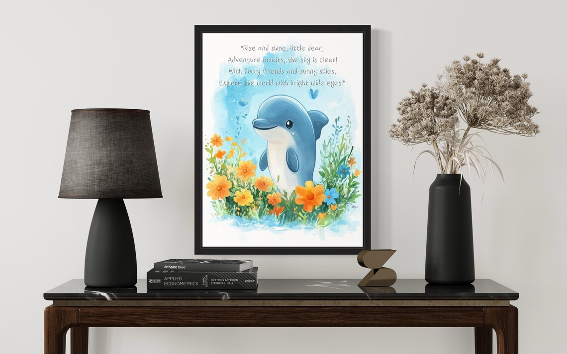 Dolphin Nursery Poem Rise and Shine Sweet Kids Decorative Print - Image 2