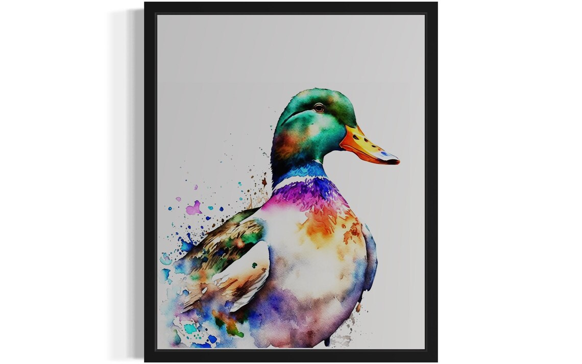 Mallard Duck Head In Colorful Watercolor Splash Style Poster