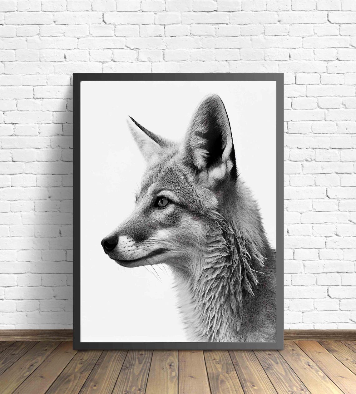 Wild Canine Profile Portrait in Black and White Sketch Poster - Image 2