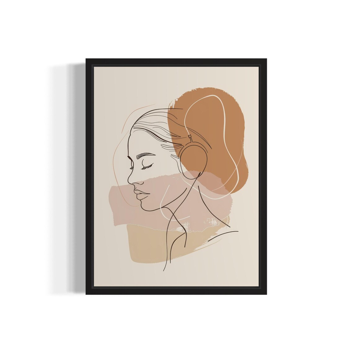 Woman With Headphones Minimal Line Art Abstract Boho Art Poster