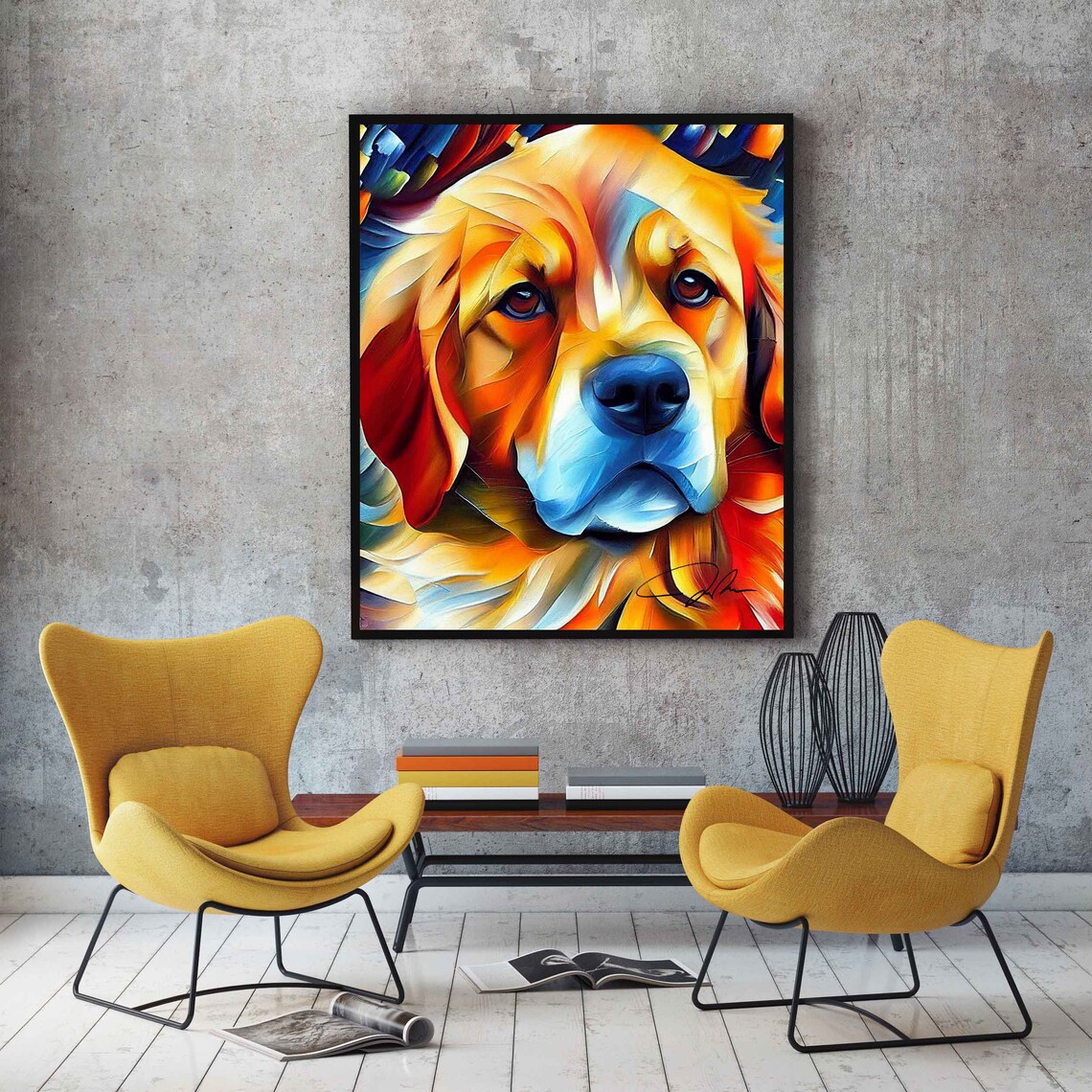 Golden Retriever Dog Colorful Abstract Oil Portrait Art Poster - Image 4