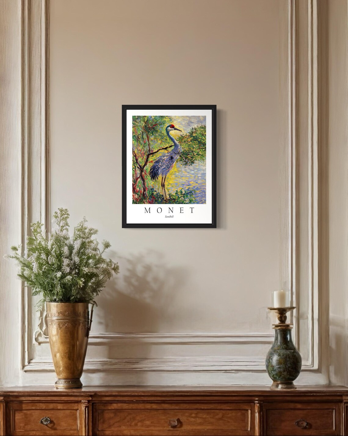 Sandhill Crane Wading at the Water Monet Style Wetland Bird Poster - Image 2
