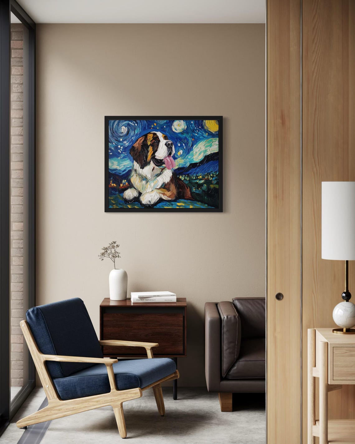 Saint Bernard Dog Starry Night Van Gogh Style Poster Home Decor Gift - Image 3