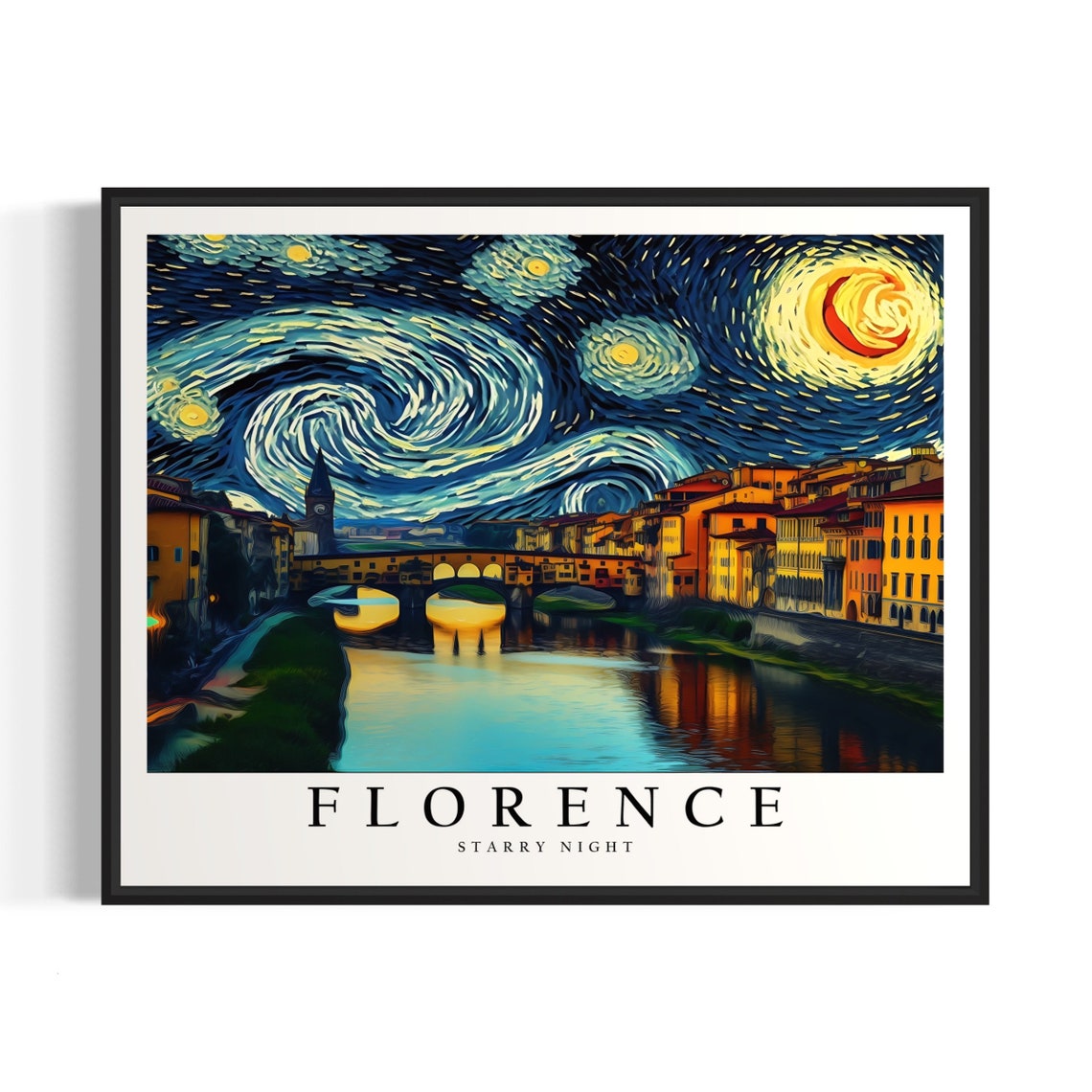 Florence Starry Night Ponte Vecchio Arno River Italy Art Poster