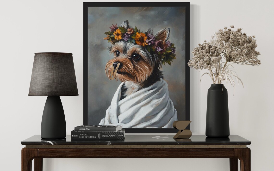 Yorkshire Terrier Flower Crown Clothespin Funny Bathroom Poster - Image 3