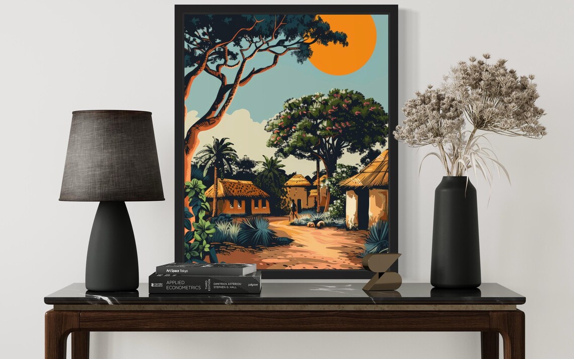 Africa Village Art Print Wall Art Poster Original Paint Artwork Artwork Decor - Image 2