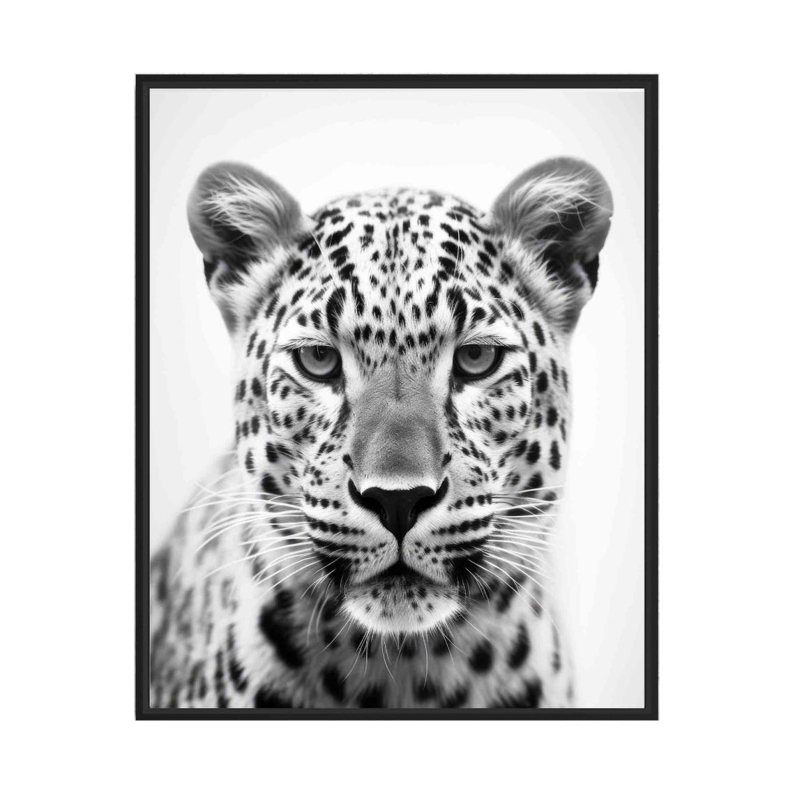 Intense Leopard Face Front View in Black and White Portrait Poster