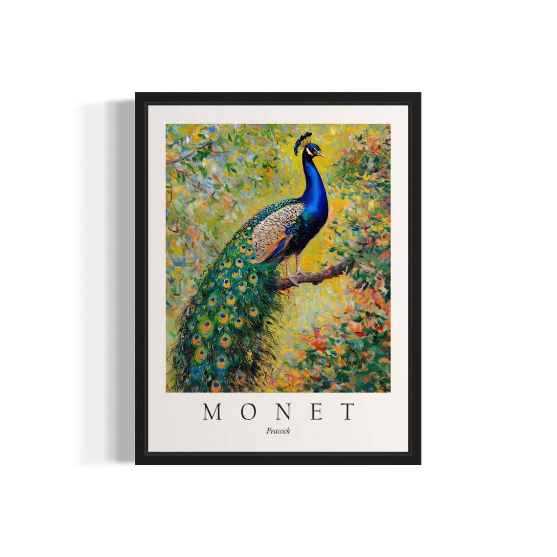Peacock Bird, Monet-Inspired Art Print